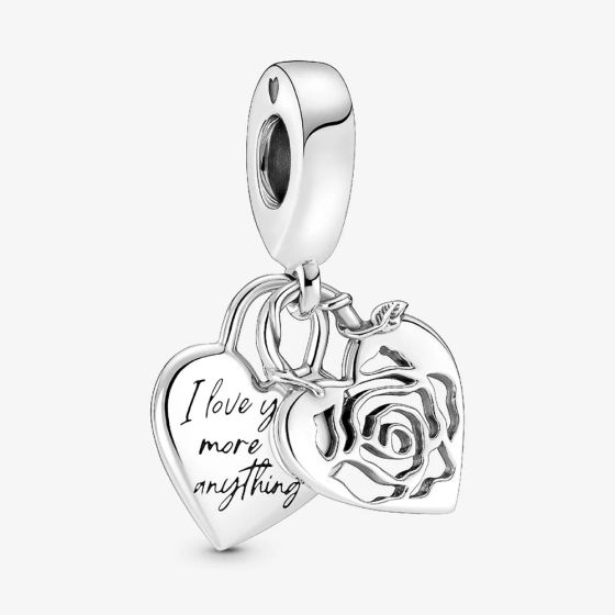 PANDORA Sterling Silver Heart Rose Double Dangle Charm 790086C00