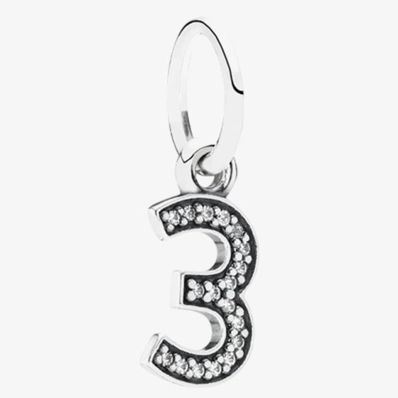 PANDORA Sterling Silver Cubic Zirconia Number Three Dangle Charm 791341CZ