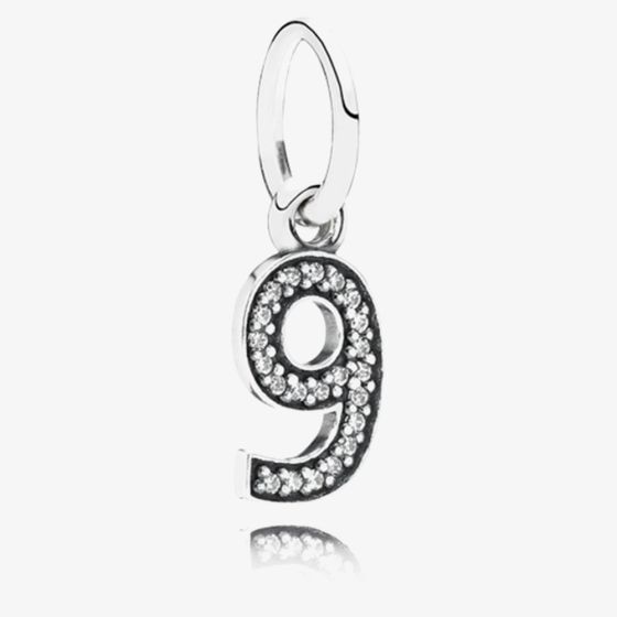 PANDORA Sterling Silver Cubic Zirconia Number Nine Dangle Charm 791347CZ