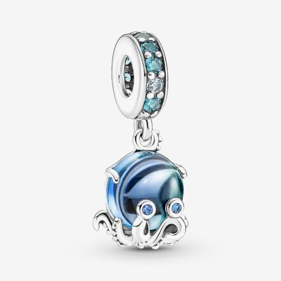 PANDORA Sterling Silver Murano Glass Cute Octopus Dangle Charm 791694C01