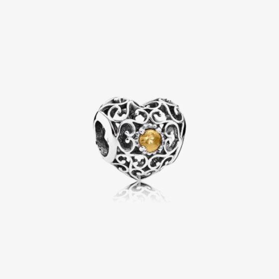 PANDORA Sterling Silver Citrine November Birthstone Heart Charm 791784CI