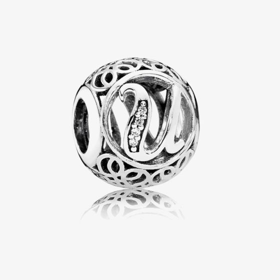 PANDORA Sterling Silver Cubic Zirconia Vintage Letter U Charm 791865CZ