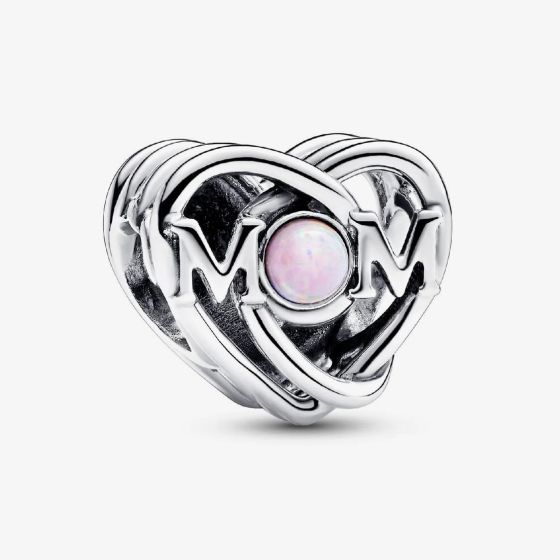 PANDORA Sterling Silver Cubic Synthetic Pearl Openwork Mum Heart Charm 793233C01