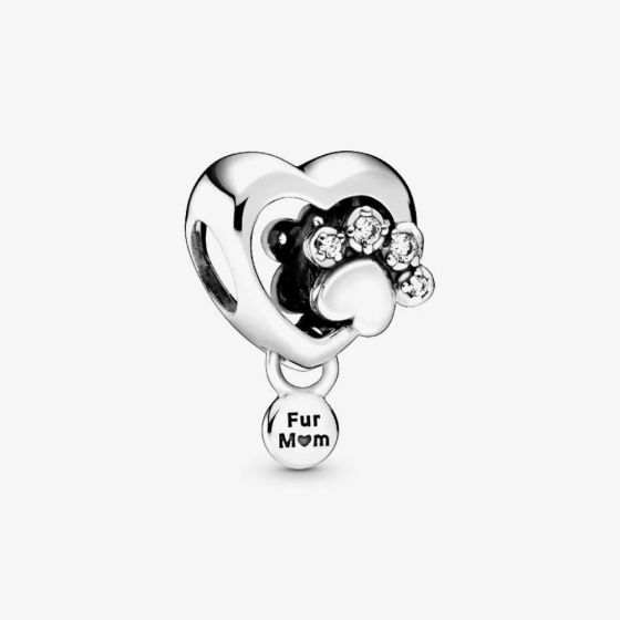 PANDORA Sterling Silver Cubic Zirconia Sparkling Paw Print Heart Charm 798873C01