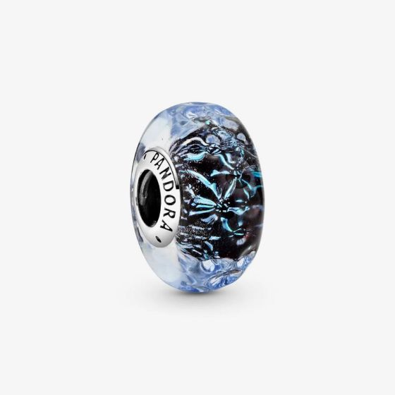 PANDORA Sterling Silver Wavy Dark Blue Murano Glass Charm 798938C00
