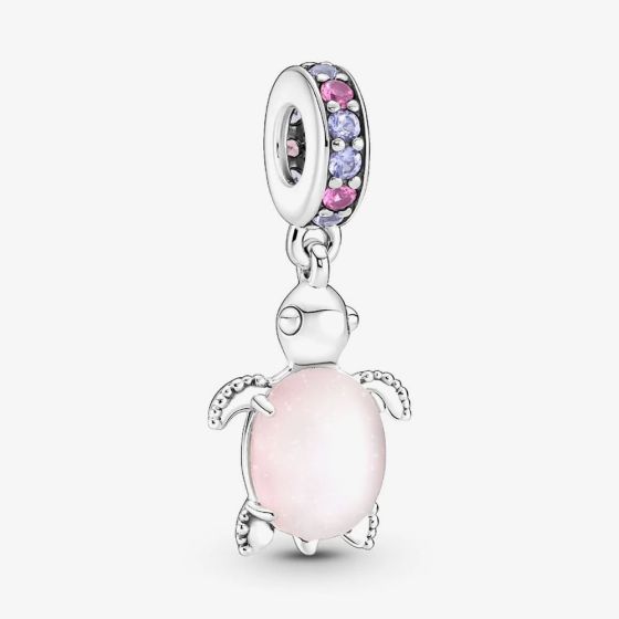 PANDORA Sterling Silver Cubic Zirconia Pink Murano Glass Sea Turtle Charm 798939C02