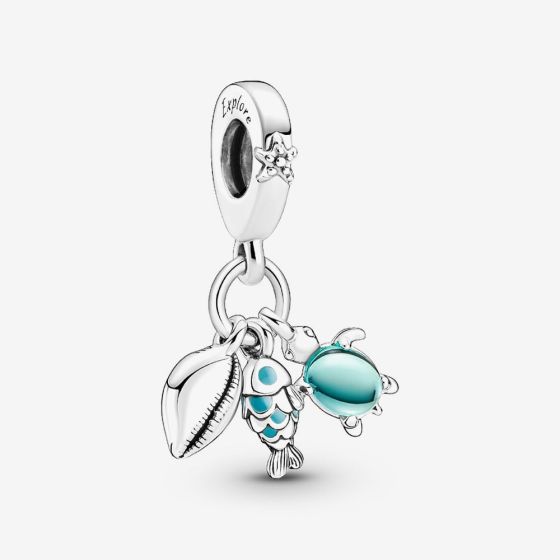 PANDORA Silver Fish Turtle And Shell Dangle Charm 791697C01