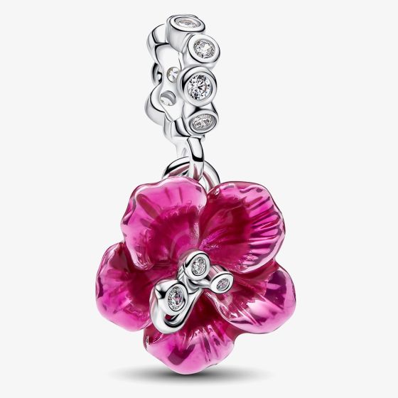 PANDORA Silver & Cubic Zirconia Hibiscus Dangle Charm 794698C01