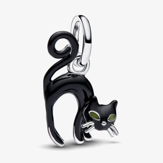 PANDORA Sterling Silver Glow In The Dark Black Cat Dangle Charm 794769C01