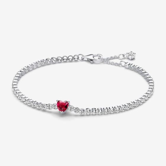 PANDORA Silver Sparkling Heart Red Cubic Zirconia Tennis Bracelet 590041C02