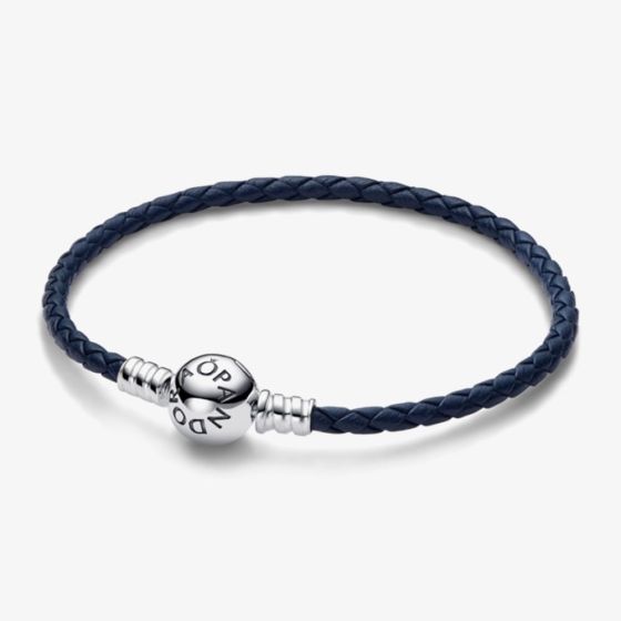 PANDORA Moments Blue Braided Leather Bracelet 592790C01