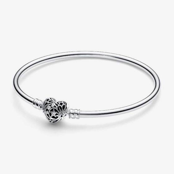 PANDORA Silver Celestial Heart Clasp Bangle 593400C01