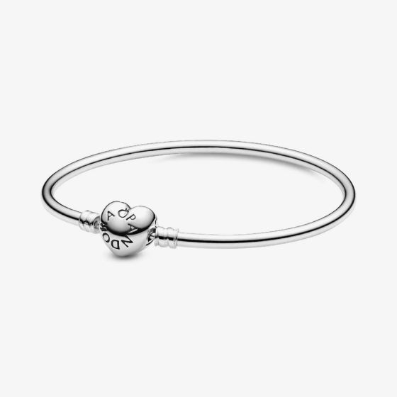PANDORA Moments Silver Heart Clasp Bangle 596268