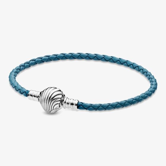 PANDORA Moments Seashell Clasp Turquoise Leather Bracelet 598951C01