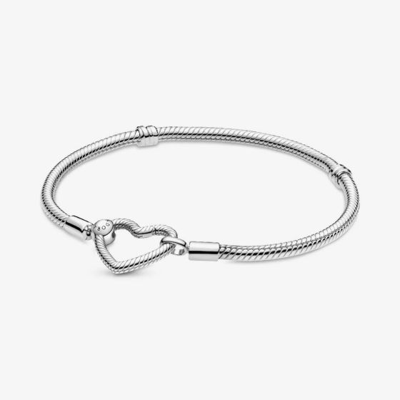 PANDORA Moments Silver Heart Closure Snake Chain Bracelet 599539C00