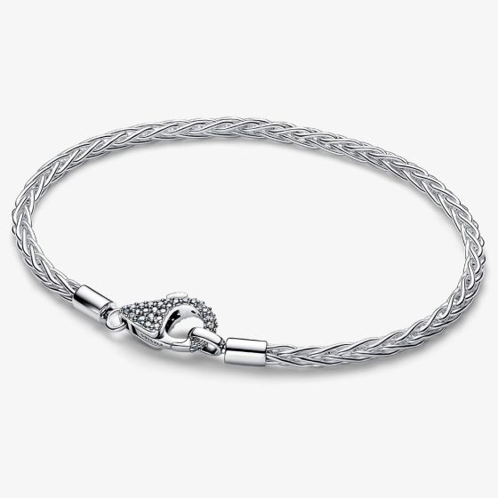 PANDORA Silver Pavé Clasp Foxtail Chain Charm Bracelet 594462C01