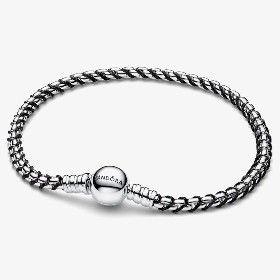 PANDORA Silver Black Cord Box Chain Bracelet 593816C02