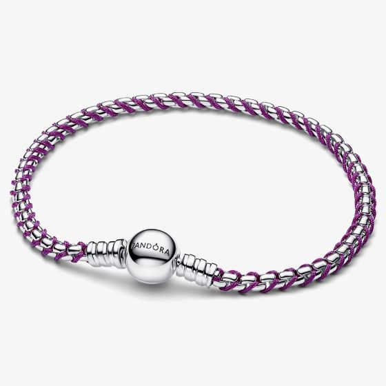 PANDORA Silver Purple Cord Box Chain Bracelet 593816C03
