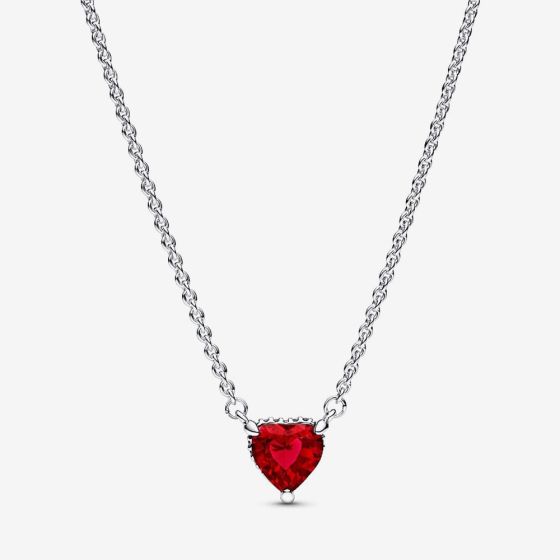 PANDORA Silver Red Crystal Heart Collier Necklace 392542C01-45