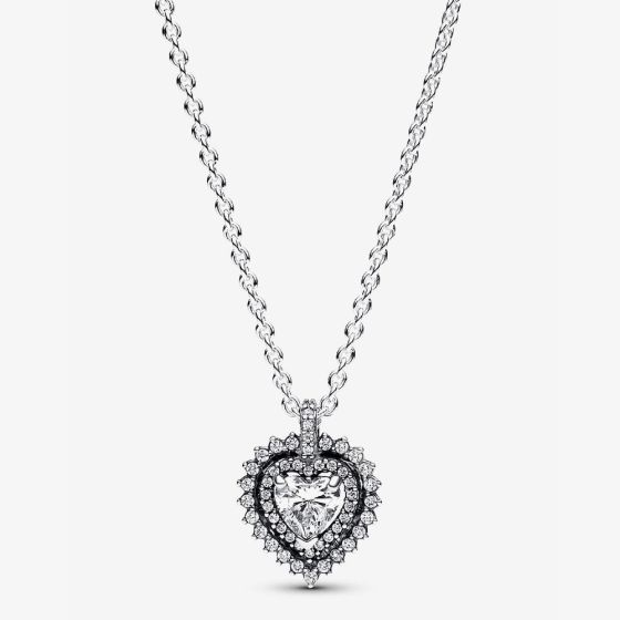 PANDORA Silver Sparkling Heart Halo Pendant Necklace 393099C01-45