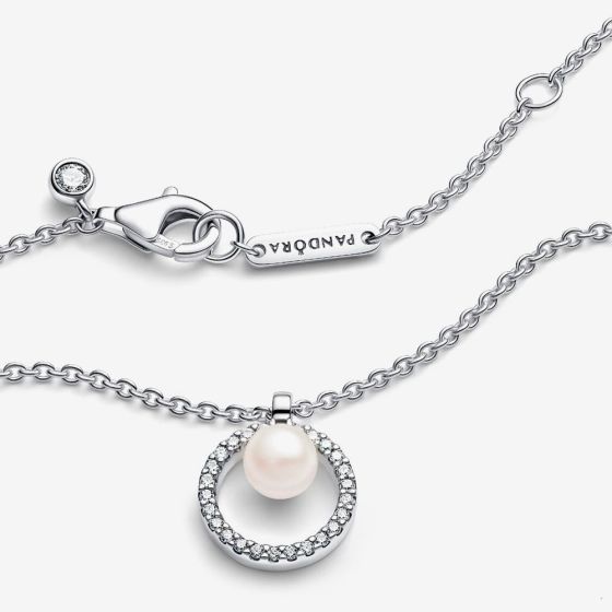 PANDORA 393165C01-45 Silver Cultured Pearl & Pave Necklace - thbaker.co.uk