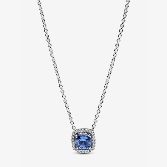 PANDORA Silver Sparkling Square Blue Halo Pendant Necklace 393560C01-45