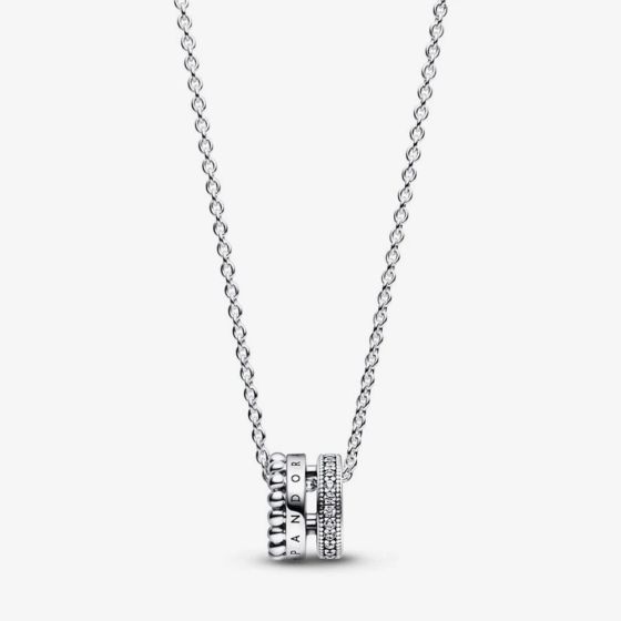 PANDORA Silver Signature Logo Pavé Bead Pendant Necklace 392311C01-45