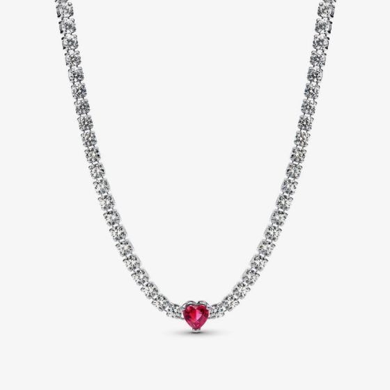 PANDORA Halo Red Crystal Heart Choker Necklace 393549C01-40