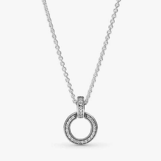 PANDORA Silver Double Circle Pendant Necklace 399487C01-45