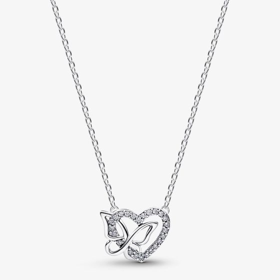 PANDORA Silver Entwined Heart & Butterfly Necklace 394477C01-45