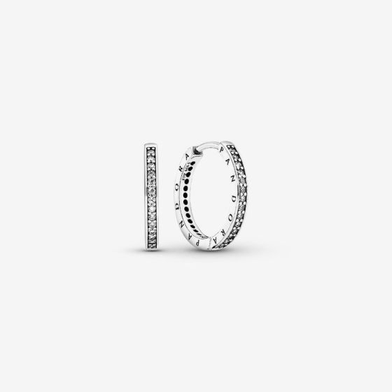 PANDORA Silver Sparkle Logo Hoop Earrings 290558CZ