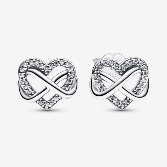 PANDORA Silver Sparkling Infinity Heart Stud Earrings 292667C01