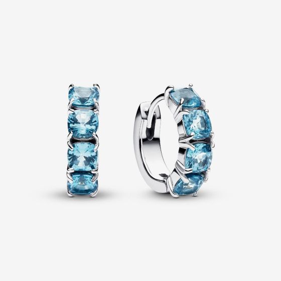 PANDORA Silver Aqua Crystal Hoop Earrings 293851C01