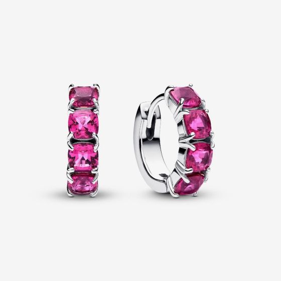 PANDORA Silver Pink Crystal Hoop Earrings 293851C02