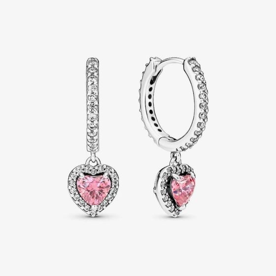 PANDORA Pink Sparkling Halo Heart Hoop Earrings 291445C01