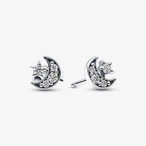 PANDORA Sparkling Moon Star Stud Earrings 292990C01