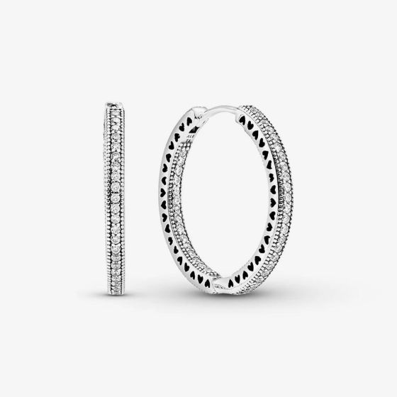 PANDORA Silver Sparkle Hearts Hoop Earrings 296319CZ