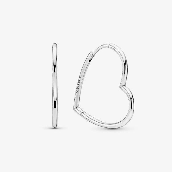 PANDORA Silver Asymmetrical Heart Hoop Earrings 297822