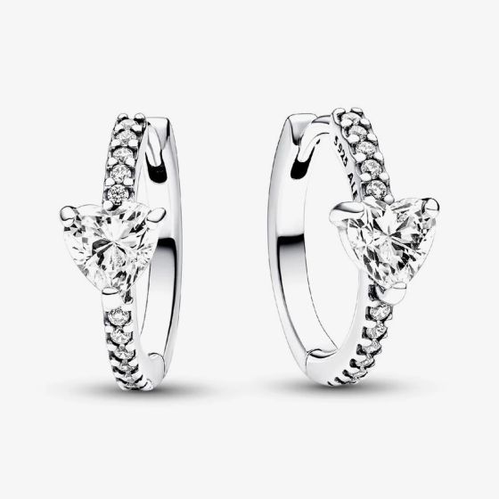 PANDORA Silver Sparkling Heart Hoop Earrings 293101C01