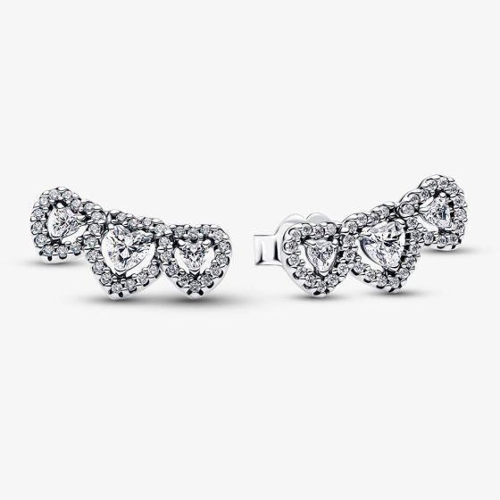 PANDORA Silver Halo Heart Trilogy Stud Earrings 294411C01