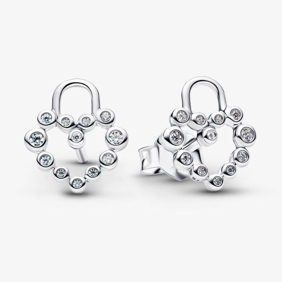PANDORA Silver Sparkling Heart Padlock Stud Earrings 294419C01