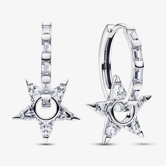 PANDORA Stella Sterling Silver Cubic Zirconia Star Huggie Hoop Earrings 295083C01