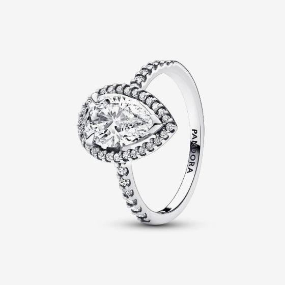 PANDORA Silver Sparkling Pear Halo Ring 193012C01