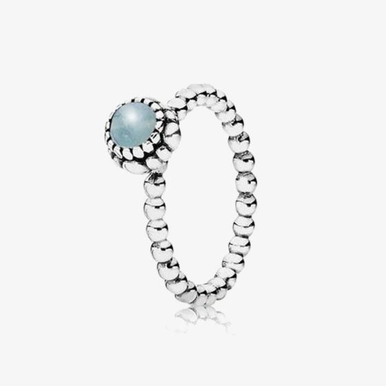 PANDORA Silver March Birthstone Beaded Ring 190854AQ