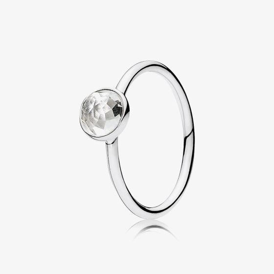 PANDORA Silver April Rock Crystal Droplet Ring 191012RC