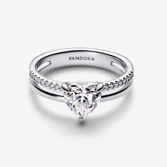 PANDORA 193100C01 Sterling Silver Double Band Heart Ring - thbaker.co.uk