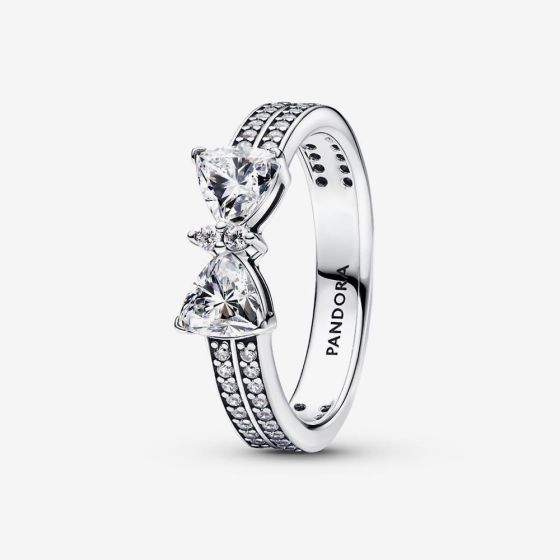 PANDORA Sterling Silver Sparkling Bow Double Row Ring 193552C01