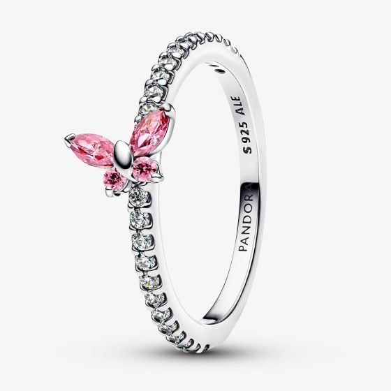PANDORA Silver Sparkling Pink Butterfly Ring 194269C02