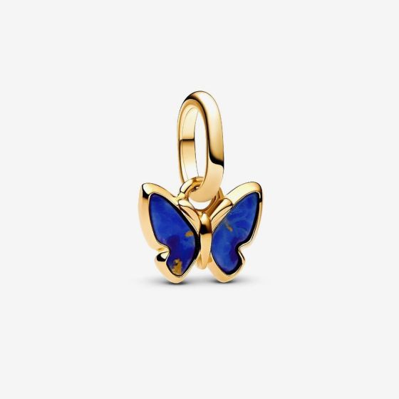 PANDORA 14ct Gold Plated Blue Butterfly Dangle Charm 763825C01