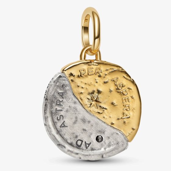PANDORA 14ct Yellow Gold Plated & Sterling Silver Sun & Moon Medallion Dangle Charm 763977C01